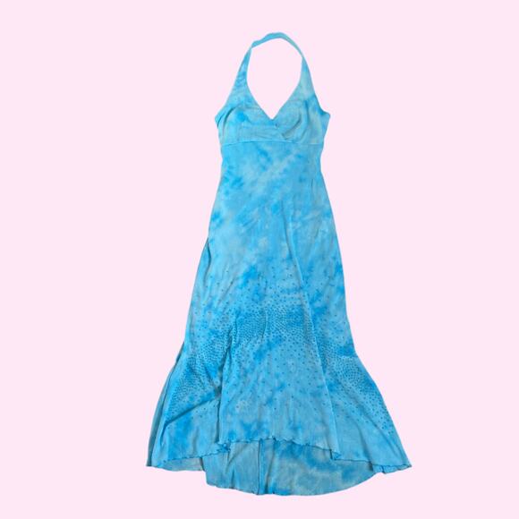 Vintage Blue Beaded Halter Formal Dress - Picture 1 of 6